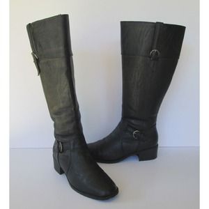 Bouquets Womens Black Faux Leather Knee High Zip Up Buckle Boots 7 M